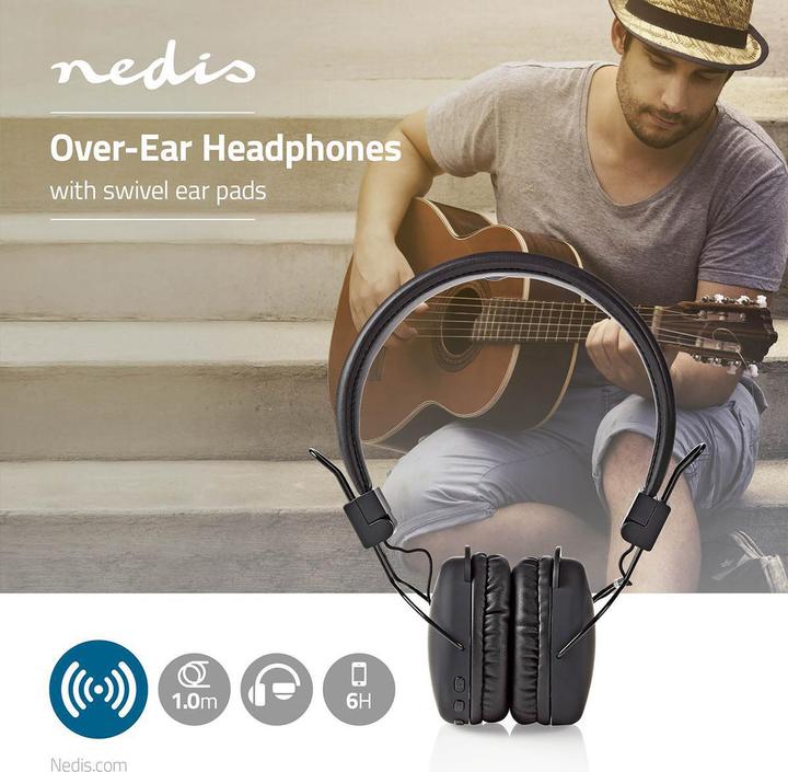 Image du produit Nedis Bluetooth supra-auriculaire pliable Microphone intégré Noir, HPBT1100BK, one-Size (15 h, Sans fil)