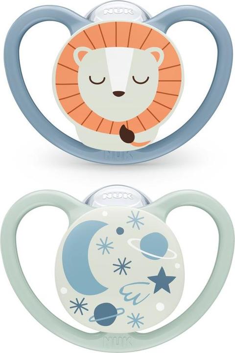 Produktbild NUK Space Night Silikon-Schnuller 6-18M, 2 St, blau/mint (2 x, 6 - 18 Monate)