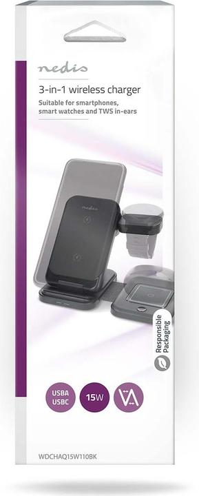 Image du produit Nedis Chargeur sans fil | 3 en 1 | 15 W | Affichage LED en cours d'utilisation | câble inclus | USB-A / (15 W)