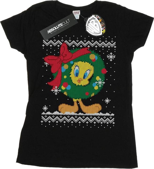 Actual product image Looney Tunes Womens/Ladies Tweety Pie Christmas Fair Isle Cotton T-Shirt (S)