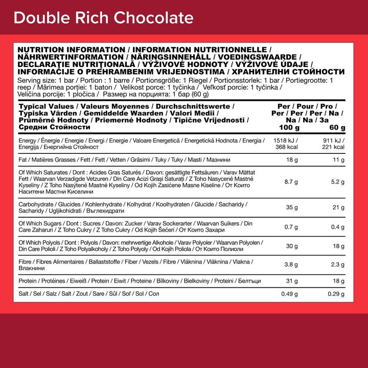 Nutritional values and ingredients Optimum Nutrition plant Protein Bar (12 x 60G) (Double Rich Chocolate, 12 pcs., 720 g)