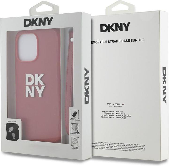 Actual product image DKNY PU Leather Stack Logo Wrist Strap Case for iPhone 14 Pro Max Red (Apple iPhone 14 Pro Max)