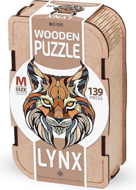 Actual product image Eco Wood Art Wooden-Puzzle M - Lynx (In a wooden box) (139 pieces)