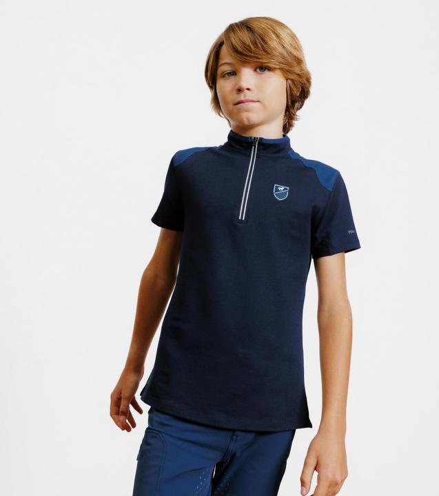 Immagine prodotto Fouganza Polo da equitazione per bambini con zip e manica corta - 500 blu scuro (122)