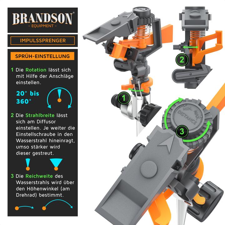 Produktbild Brandson 4x Kreisregner, Intervall-Sprinkler, 360° Impulsregner, Rasensprenger bis 200 m², Gardena kompatibel (Impuls-, Kreis- und Sektorenregner)