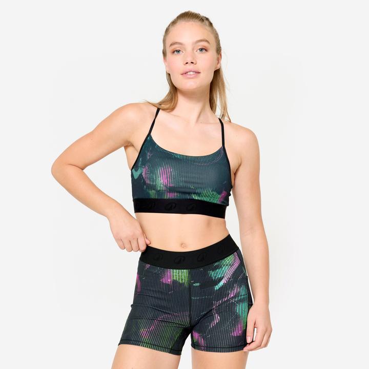 Domyos Sport-Bustier Damen schmale gekreuzte Träger leichter Halt - schwarz (L)