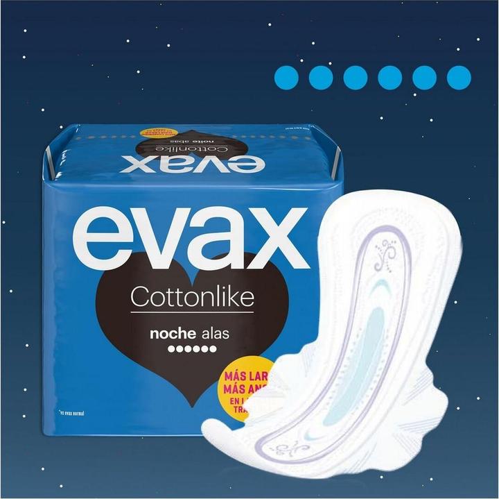 Produktbild Evax Cottonlike Nacht Damenbinden mit Flügeln 9 Stück (9 x, Damenbinden)