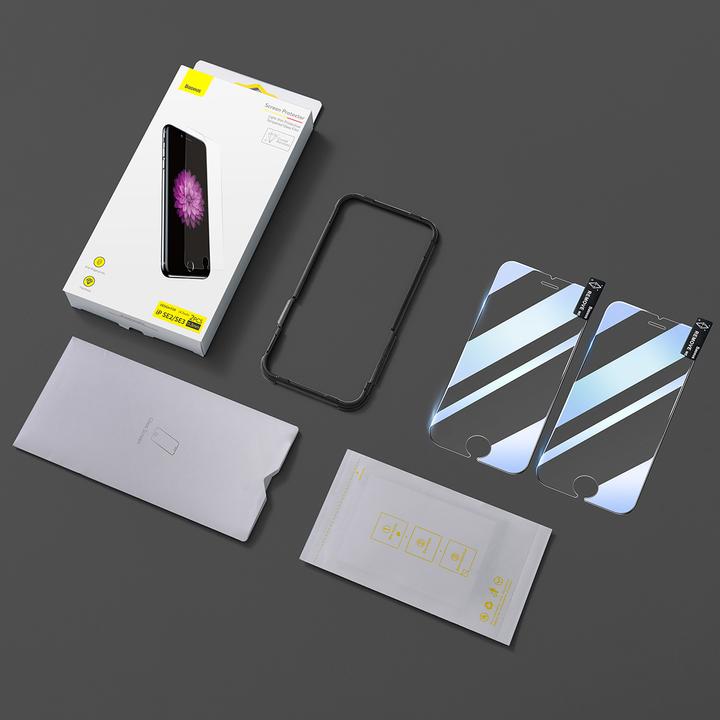 Actual product image Baseus iPhone SE 20/22 / 8 / 7 - 2 pcs. Armoured glass front protective film (2 Piece, Apple iPhone SE (2nd Gen), Apple iPhone SE (3rd Gen))