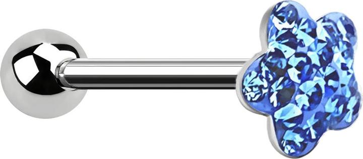 Image du produit Star Piercing Barbell silber mit Kugel und Scheibe Blume hellblau Epoxy Schutzschicht (sans laiton, Acier chirurgical 316L)