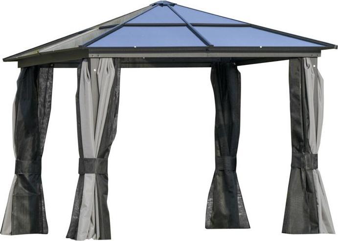 Swisshandel24 Luxus Pavillon Gartenpavillon Alu mit lichtdurchlässigem PC Dach Braun+Beige 300 x 360 x 265 cm (360 cm, 300 cm)