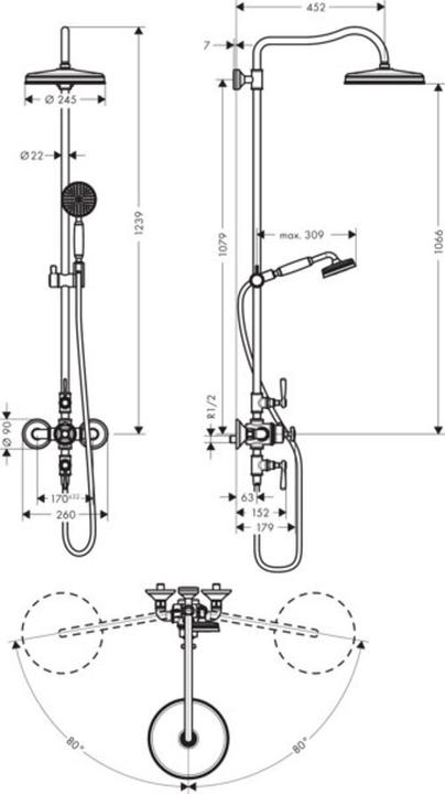 Immagine prodotto Axor Montreux Showerpipe con termostato, soffione doccia 240 1 getto Classic