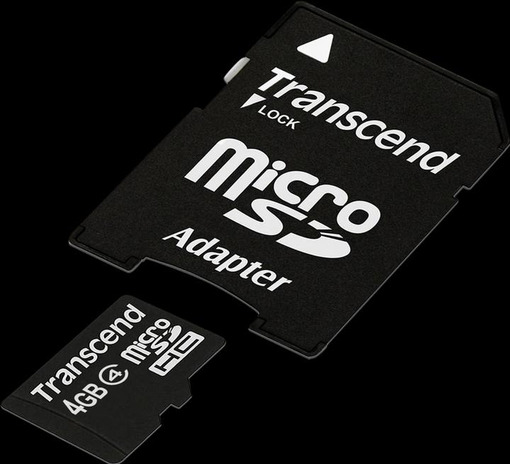 Produktbild Transcend microSDHC 4GB Klasse 4 + SD Adapter (4 GB, microSDHC, UHS-I)