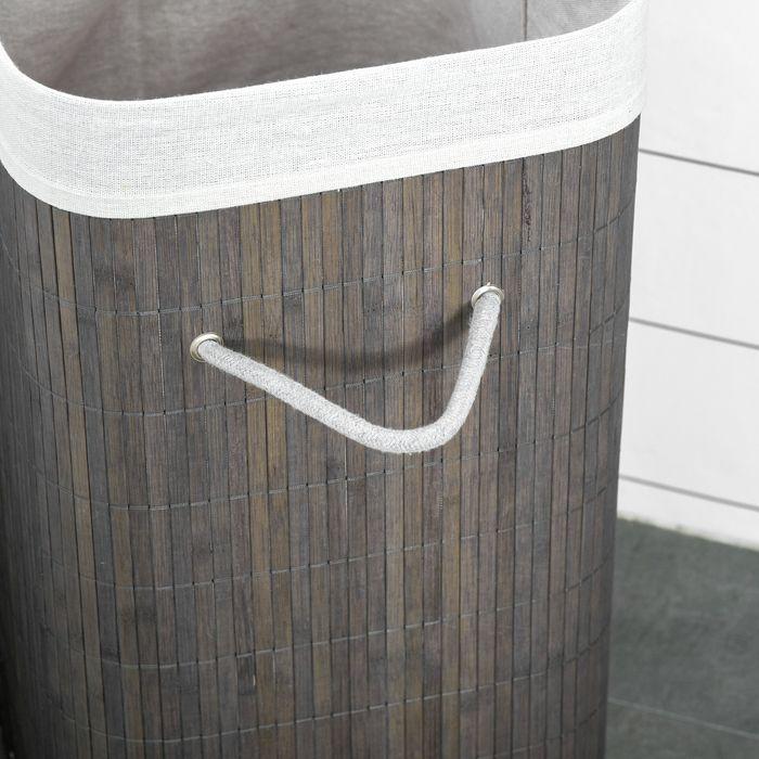 Actual product image Swisshandel24 Bambus Wäschekorb schmal mit Deckel 83L Wäschesammler mit Griffen Grau (83 l)