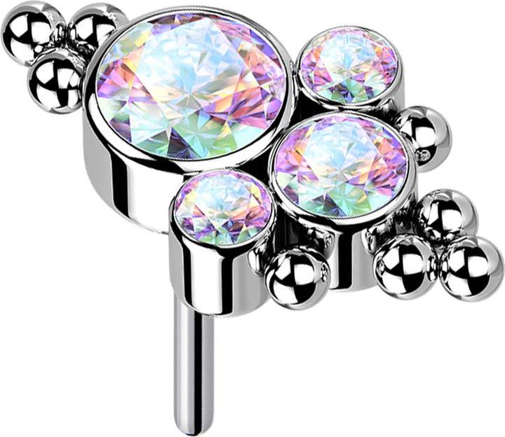 Star Piercing Threadless silber Kugeln vier Kristalle multicolor (ohne Messing, Titan G23)