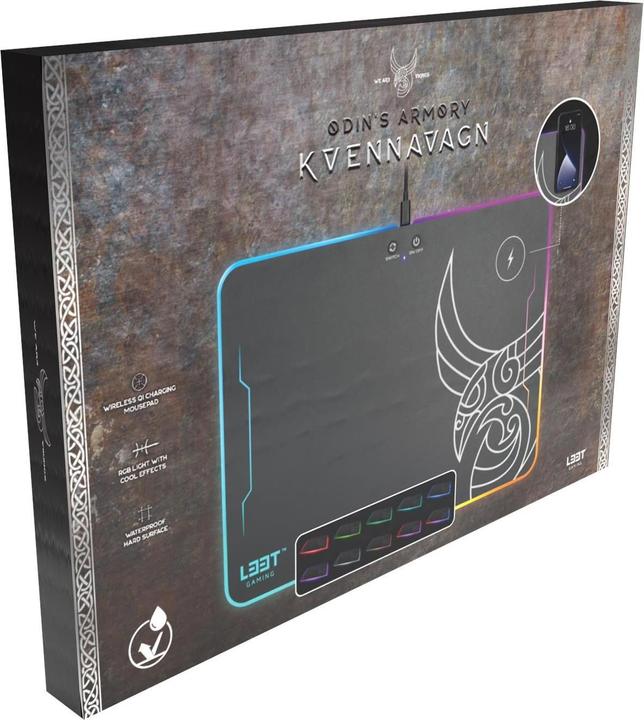Immagine prodotto L33T Tappetino per mouse da gioco Kvennavagn, con retroilluminazione LED RGB, ricarica QI