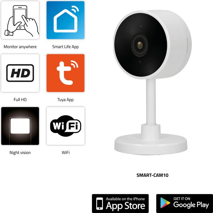 Produktbild Alecto SMART-CAM10 - Smart wifi camera, aan domotica koppelbare IP camera - Wit (1920 x 1080 Pixels)