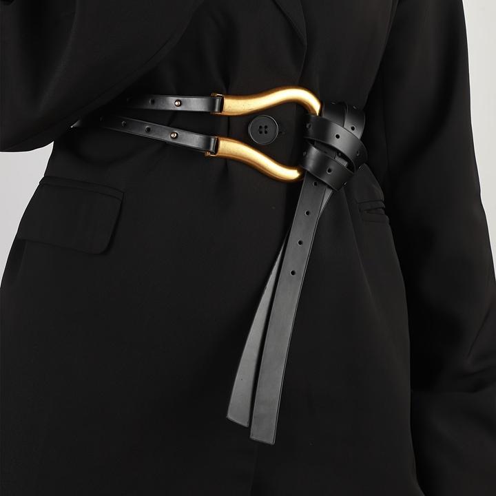 Image du produit Only-Bags.Store Tendance Fer à cheval Boucle Punk Ceinture Noir PU Cuir Ceinture Taille Réglable Manteau Ceinture