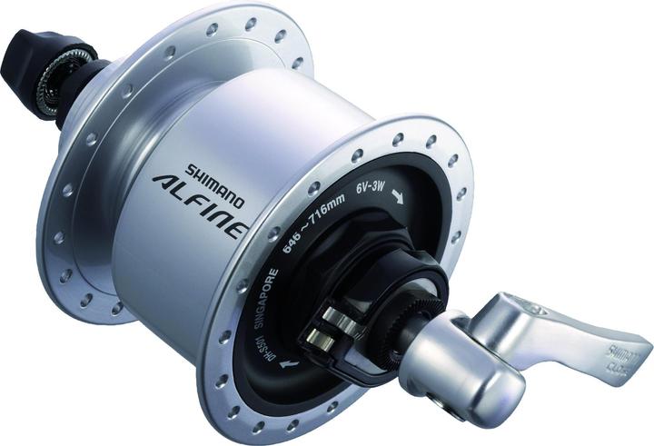 Produktbild Shimano Nabendynamo ALFINE DH-S501 100 m Center-Lock 36-Loch 6V/3.0W QR silber (Scheibenbremse Center Lock)