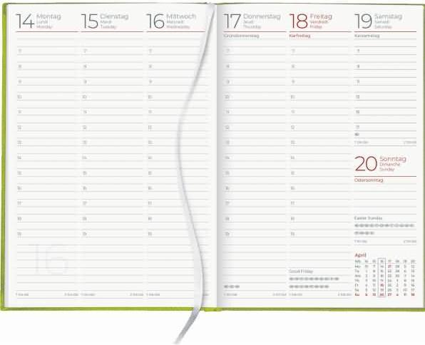 Produktbild Wochenbuch 2025 grün, 14,6x21cm, Taschenkalender mit 128 Seiten im Kartoneinband, Tages- (Deutsch)