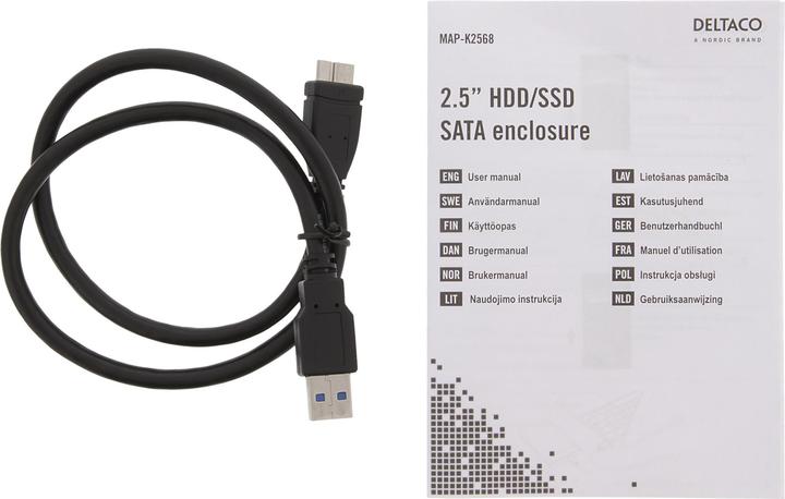 Actual product image Deltaco external hard drive enclosure, 2.5 "SATA HDD (2.5")