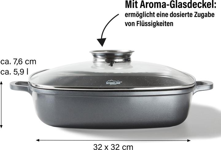 Actual product image Stoneline Eckpfanne 32x32 cm mit Aroma Glasdeckel, Pfanne rechteckig, Backofen, Induktion geeignet (32 cm, Pan set + pot set, Aluminium)