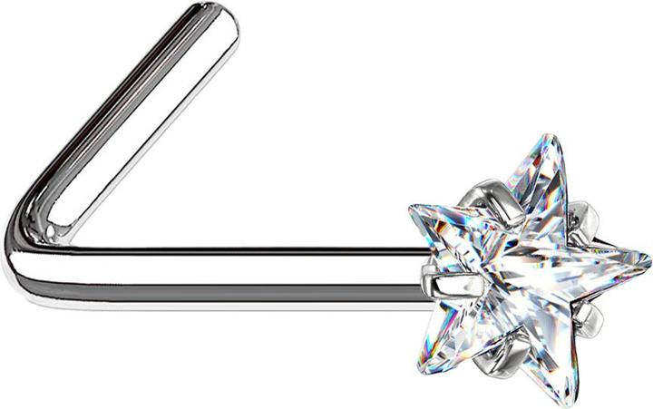 Actual product image Star Piercing Nasenstecker gewinkelt silber Kristallstern silber gefasst (without brass, Surgical steel 316L)