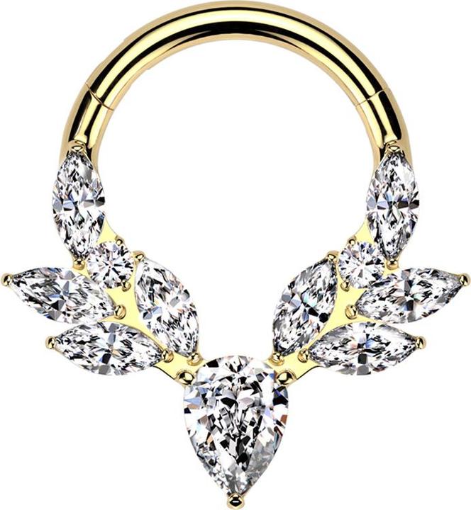 Star Piercing Micro Segmentring klappbar vergoldet Hirschgeweih Kristalle silber (Titan G23, ohne Messing)