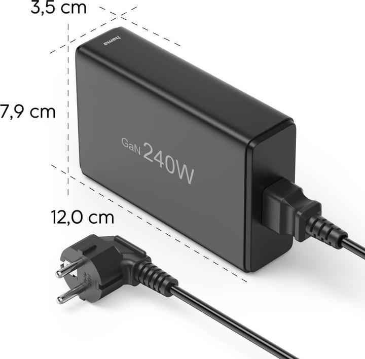 Productafbeelding Hama Laadstation 5 poorten, GaN, snellader, 4xUSB-C, 1xUSB-A, PD, 240 W, SW (240 W)