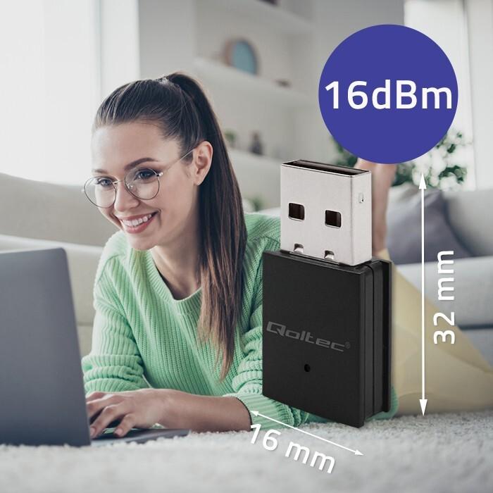 Actual product image Qoltec 57007 Wireless Mini Bluetooth USB WiFi Adapter (Transmitter & Receiver)