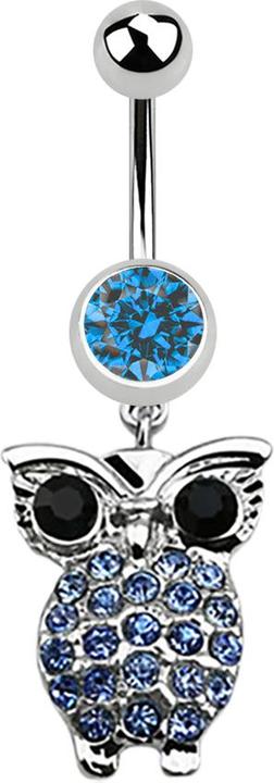 Produktbild Star Piercing Banane silber mit Anhänger Eule und grossen Augen hellblau (Chirurgenstahl 316L, ohne Messing)