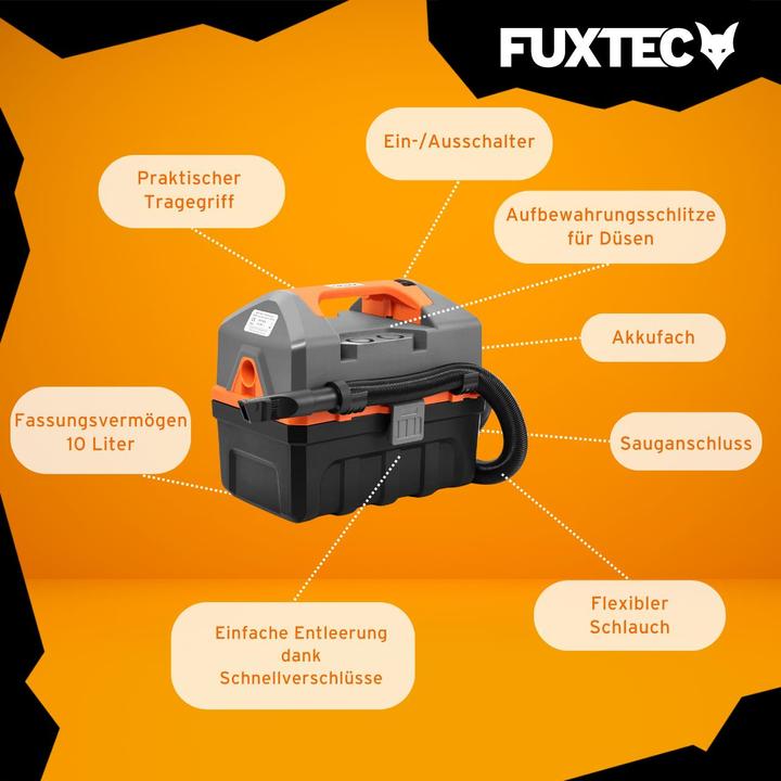 Produktbild Fuxtec Akku Nass-/Trockensauger FX-E1VC2 ohne Akku, ohne Ladegerät (Nass-Trockensauger)