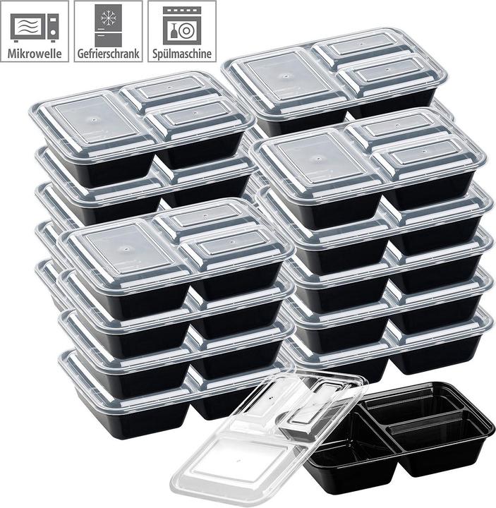 Produktbild Rosenstein & Söhne 20er-Set Lebensmittel-Boxen mit je 3 Trennfächern & Deckel