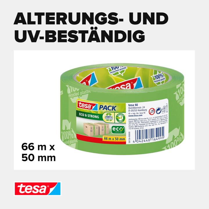 Image du produit tesa tesapack ECO & STRONG Ruban d'emballage - Ruban d'emballage écologique en plastique 100 % recyclé (50 mm)