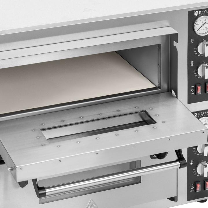 Immagine prodotto Royal Catering Forno elettrico per pizza - 4+4 x 25 cm - 2 camere - 8.400 W - 400 V - Pietra chamotte - Royal (Forno elettrico per pizza)