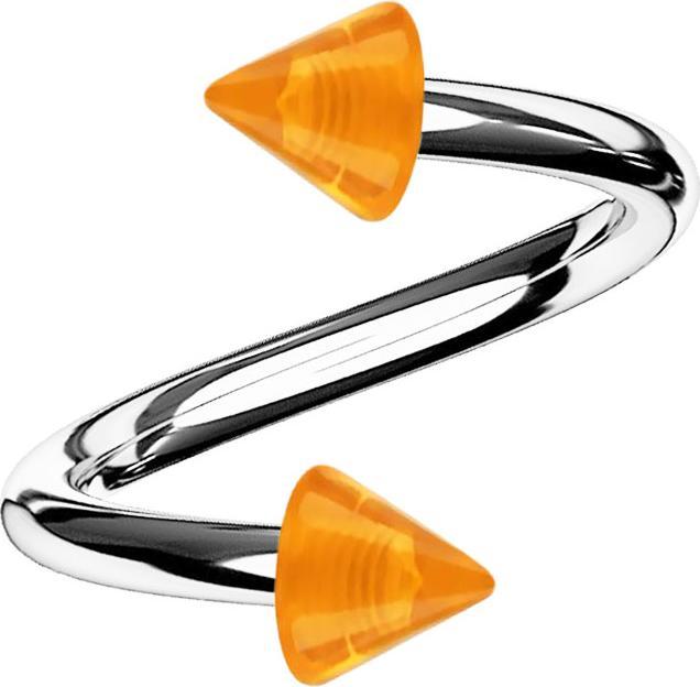 Immagine prodotto Star Piercing Spirale argento con due coni arancione trasparente (Acrilico, senza ottone, Acciaio chirurgico 316L)
