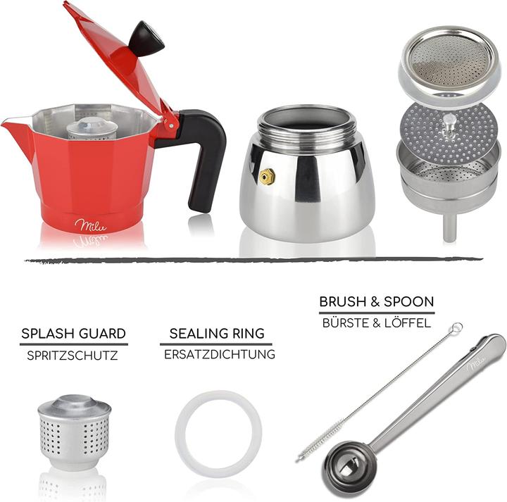 Actual product image Milu Espresso Maker Induction Suitable Red 3 Cups 150ml (3 T.)