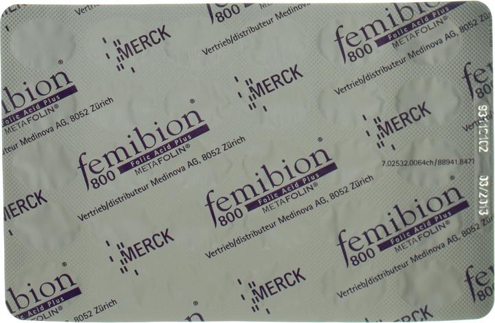 Nährwerte und Zutaten Femibion 800 Folsäure plus (60 Stück, Tabletten, 58 g)