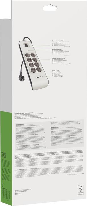 Actual product image Belkin Steckdosenleiste 8-fach 2 Meter Netzkabel BSV804vf2M-V2 (8 x, 2 m)