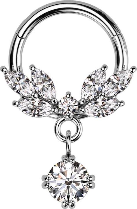 Star Piercing Micro Segmentring klappbar silber Kristall Rebe Anhänger Kristall silber (Chirurgenstahl 316L, Messing)