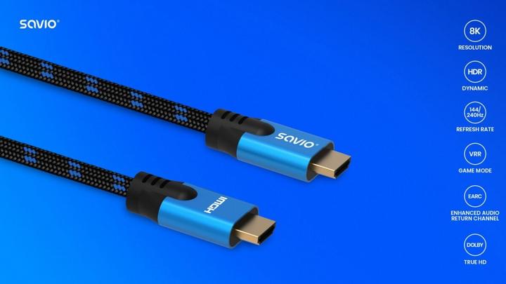 Actual product image Savio HDMI cable (M) v2.1, 3 m, 8K, copper, blue black, gold end, ethernet/3D, CL-143 (3 m, HDMI)
