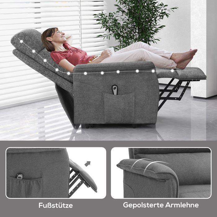 Immagine prodotto Swisshandel24 Poltrona TV con supporto, elettrica, funzione reclinabile, look lino, telecomando, grigio
