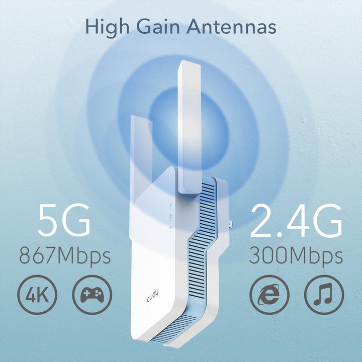 Actual product image Cudy RE1200 Wi-Fi signal booster (867 Mbit/s, 300 Mbit/s)
