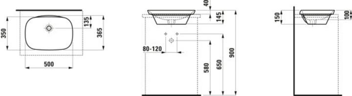 Actual product image Laufen INO built-in washbasin, without tap hole, without overflow, 500x365mm, H817302 (365 mm, 500 mm)