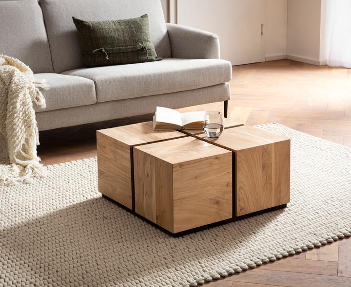 Produktbild FineBuy Couchtisch Sofatisch Akazie Massivholz 62 cm Quadratisch Wohnzimmertisch (62 x 62 x 33 cm)