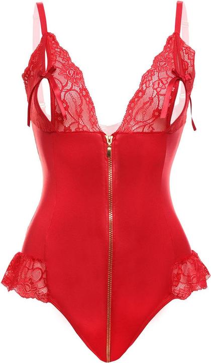 Actual product image Christine Le Duc Wetlook open crotch Body Christelle - Red (XL)