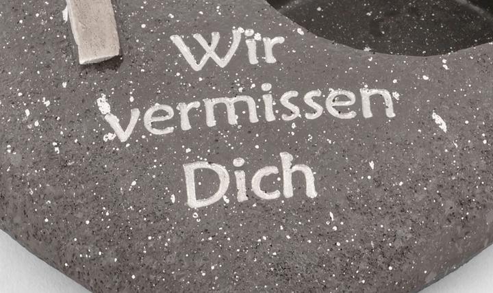 Produktbild Novaliv Grabschmuck Herz Anthrazit mit Kreuz Spruch Wir vermissen Dich Grabdeko Grabherz Wetterfest