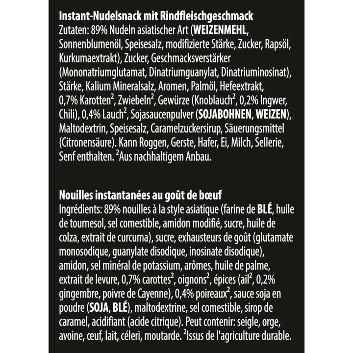 Valeurs nutritives et ingrédients Knorr Asia Noodles Beef Taste Sachet, Nouilles Asiatiques Snack, prêtes en 3 minutes seulement (70 g)