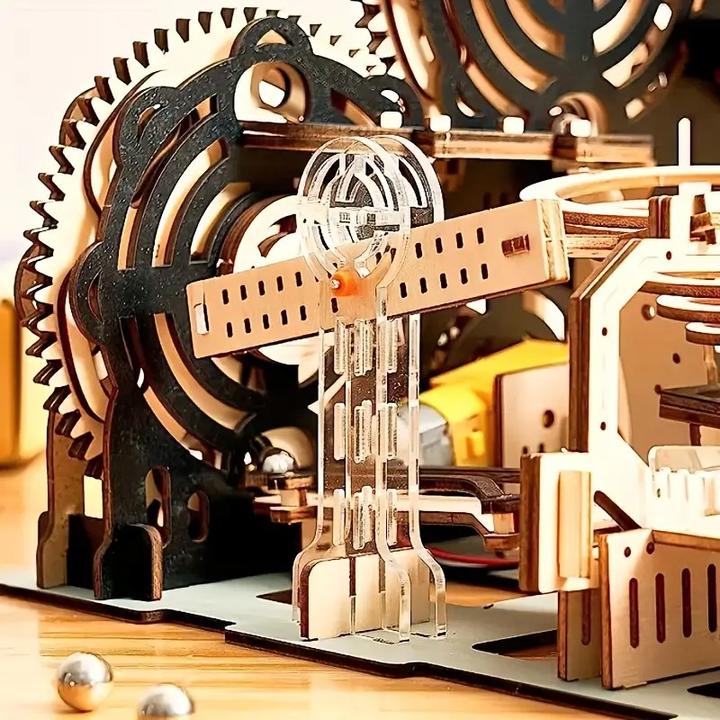 Image du produit The Toy Company 3D Holz Kugelbahn, Murmelbahn Puzzle aus Holz, batteriebetrieben