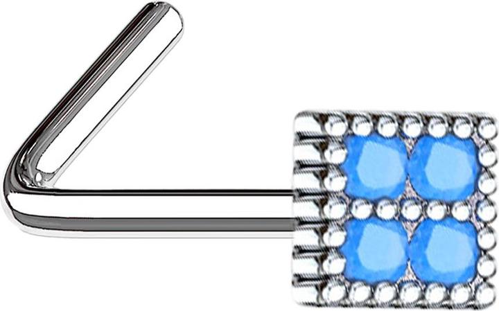 Produktbild Star Piercing Nasenstecker gewinkelt silber quadratisch mit türkis Stein (Chirurgenstahl 316L, Messing)