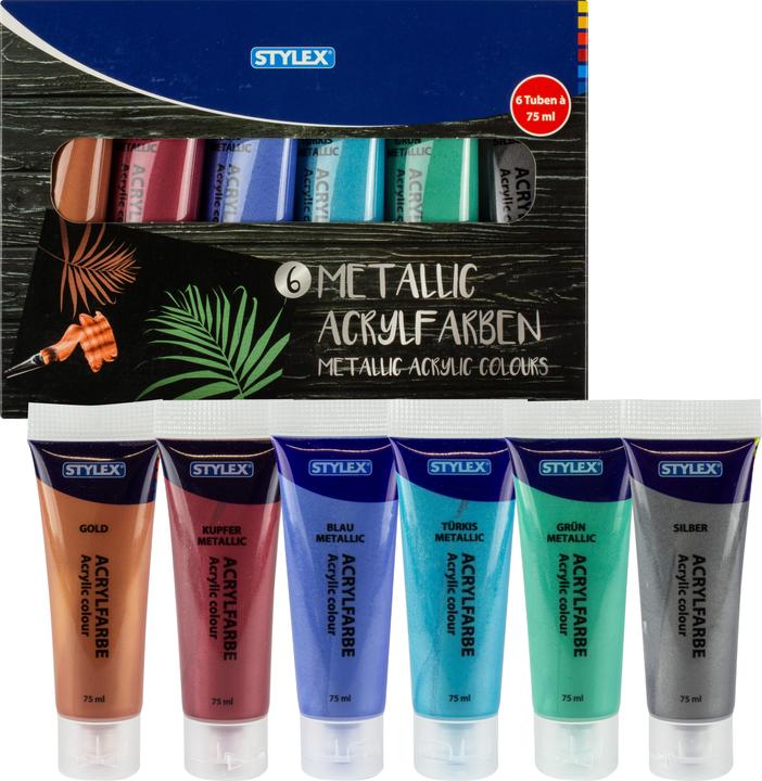 Actual product image Stylex Acrylic paint 6er 75 ml multicoloured (Multicoloured metallic, 75 ml)
